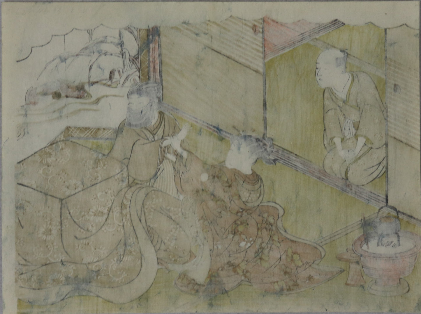 Woman under Kotatsu and Masked man from the series "Enshoku Koi no Urakata " by Harunobu / Femme sous Kotatsu et homme masqué de la série "Enshoku Koi no Urakata " par Harunobu (1766-1770)