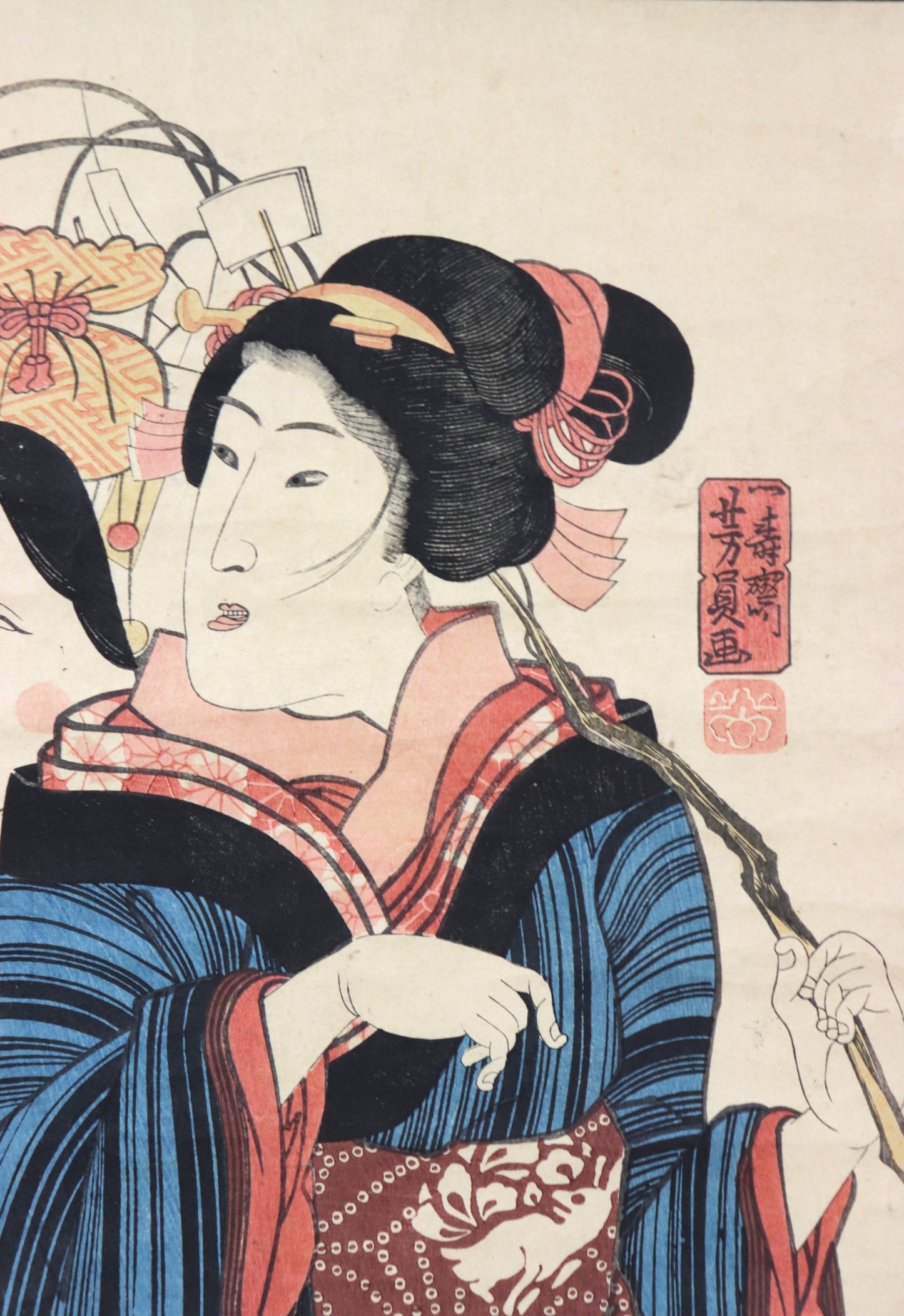 Beauty with New Year's decoration by Yoshikazu / Beauté avec des décorations pour la Nouvelle Année par Yoshikazu (1850's)