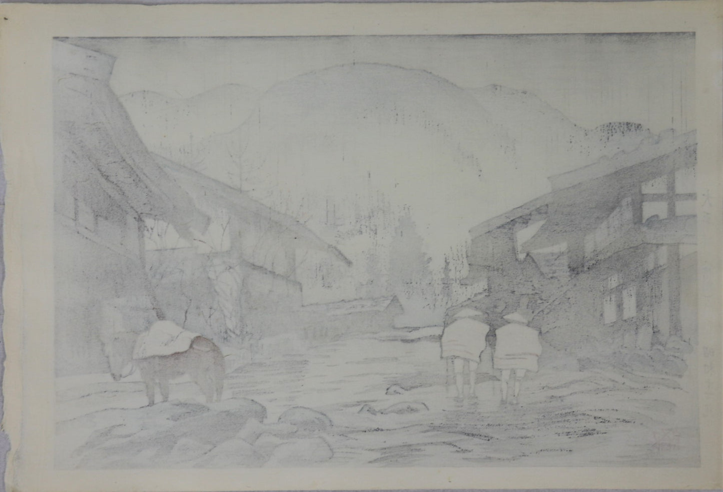 Rainy day at Ohira Pass in Shinshu by Tsuruta Goro / Jour pluvieux dans la passe d'Ohira à Shinshu par Tsuruta Goro (1936)