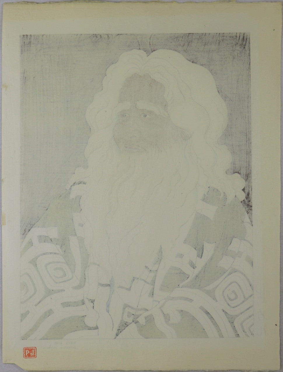 Vieil Aino, Chibakumi, Hokkaido Japon by (par) Paul Jacoulet (1950)