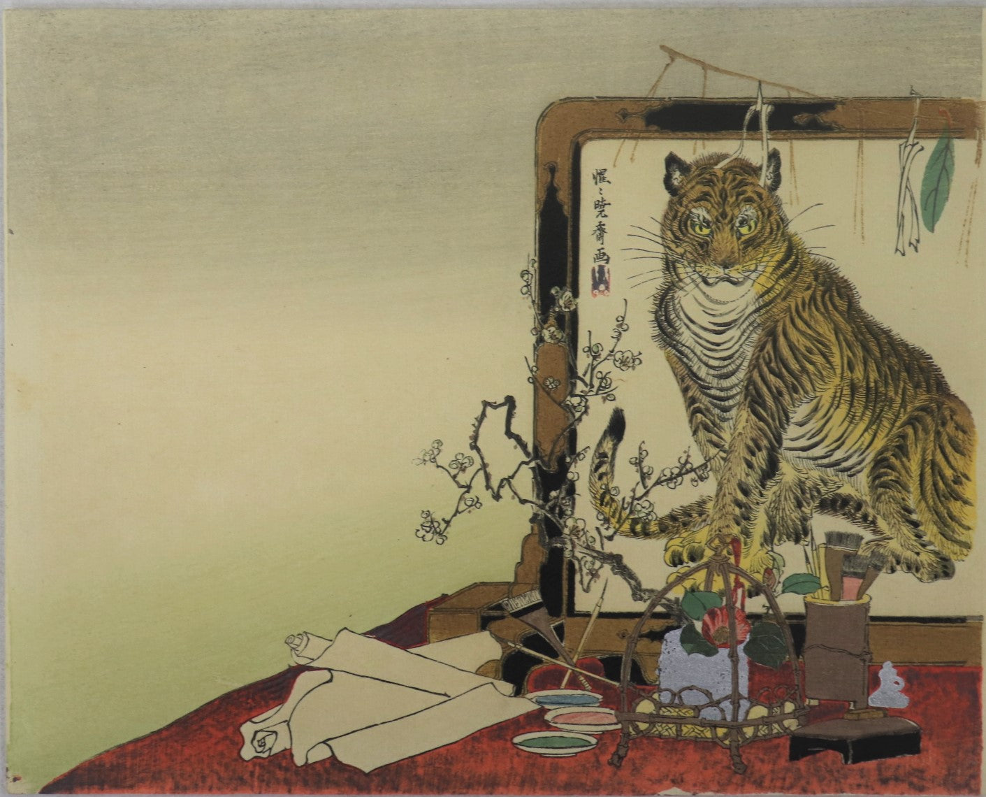 Tiger on Folding Screen by Kyosai / Tigre sur le paravent par Kawanabe Kyosai