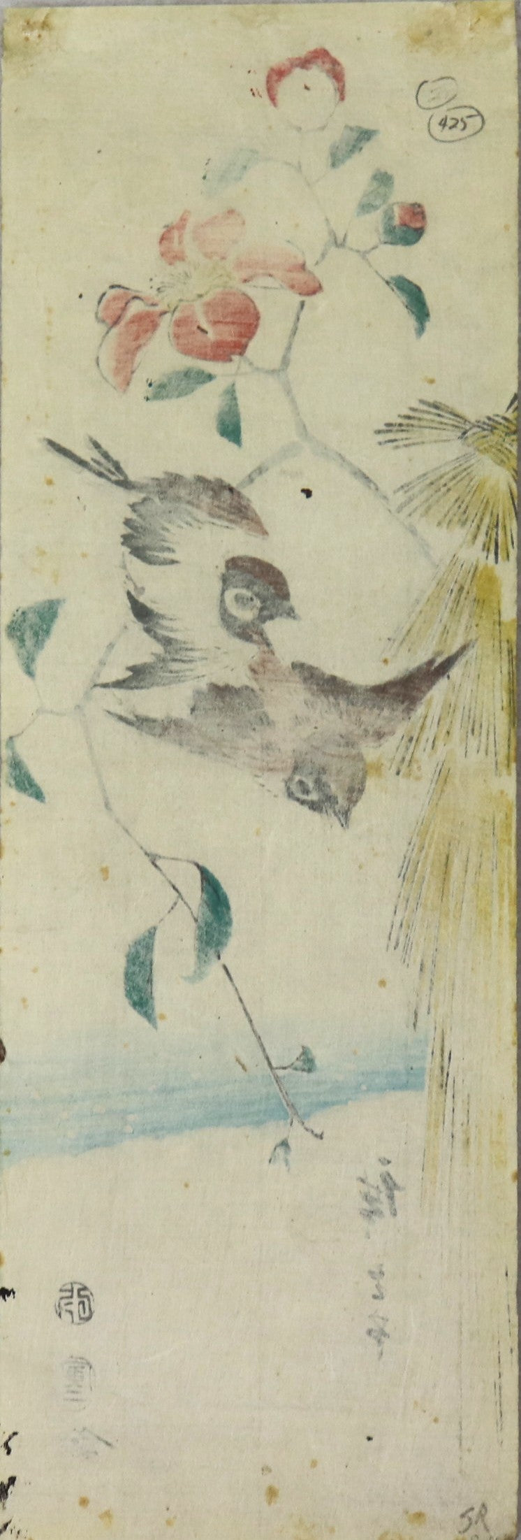 Sparrows and Camellias in snow by Hiroshige / Moineaux et Camélias sous la neige par Hiroshige (1854)