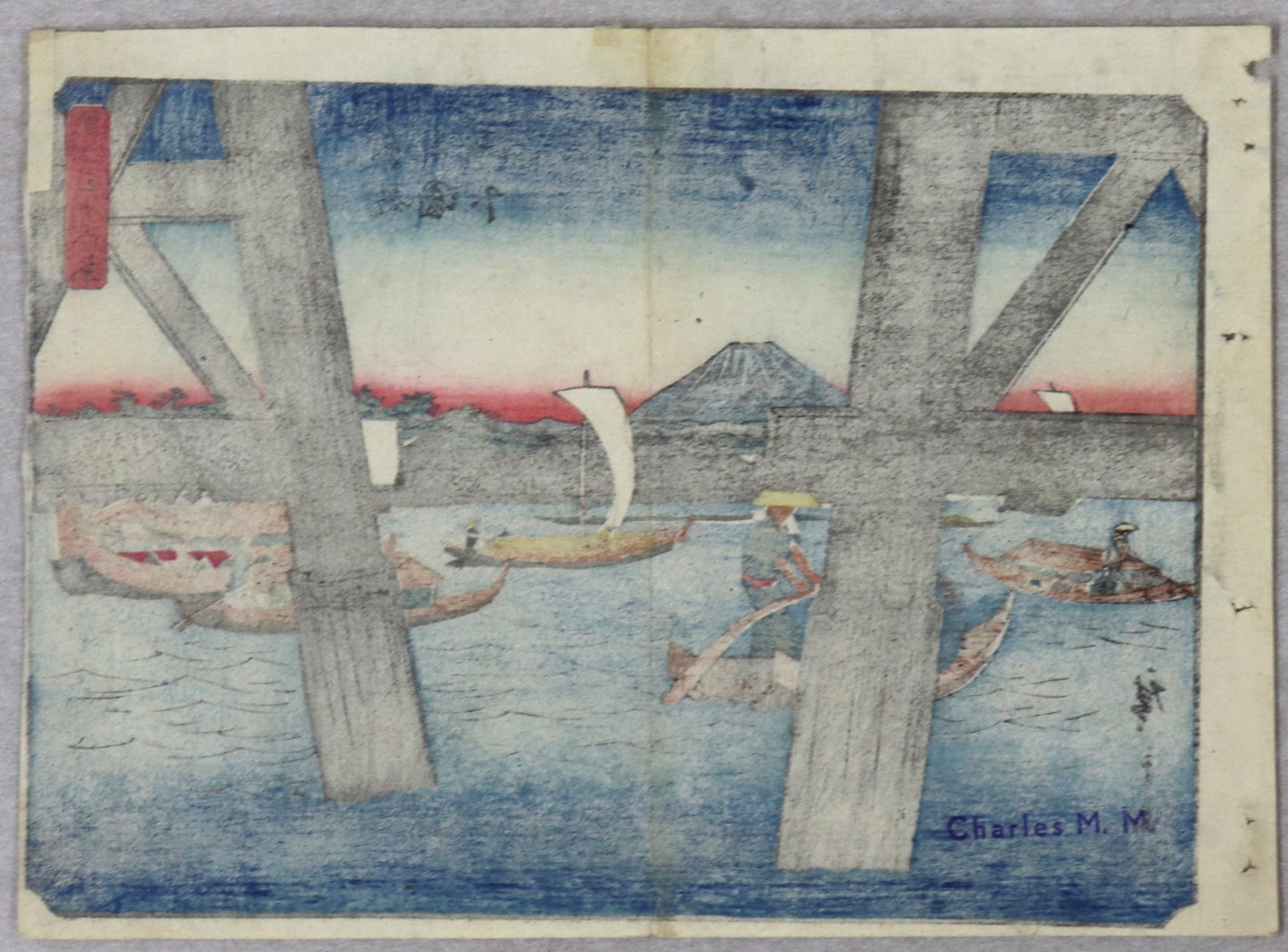 Ryogoku's bridge in Eastern Capital from the series "Thirty-Six Views of Mt.Fuji" by Hiroshige / Le pont Ryogoku dans la capitale de l'Est de la série " Trente-Six Vues du Mont Fuji" par Hiroshige (1852)