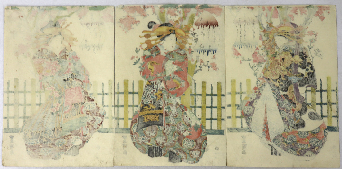 Three standing courtesans by Toyokuni II / Trois courtisanes debout par Toyokuni II (1830's)