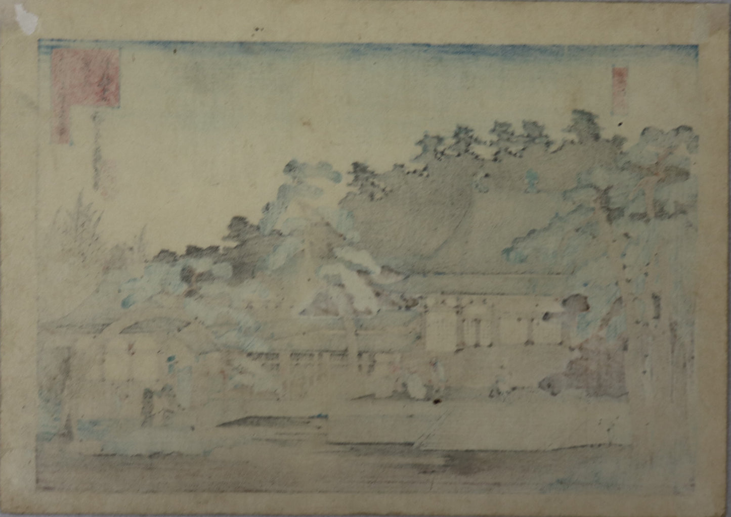 Unsui Hôfukuji temple from the series " One hundred Views of Osaka"by Sadanobu / Le temple Unsui Hôfuku-ji de la série " Cent Vues d'Osaka " par Sadanobu ( 1869-1870)