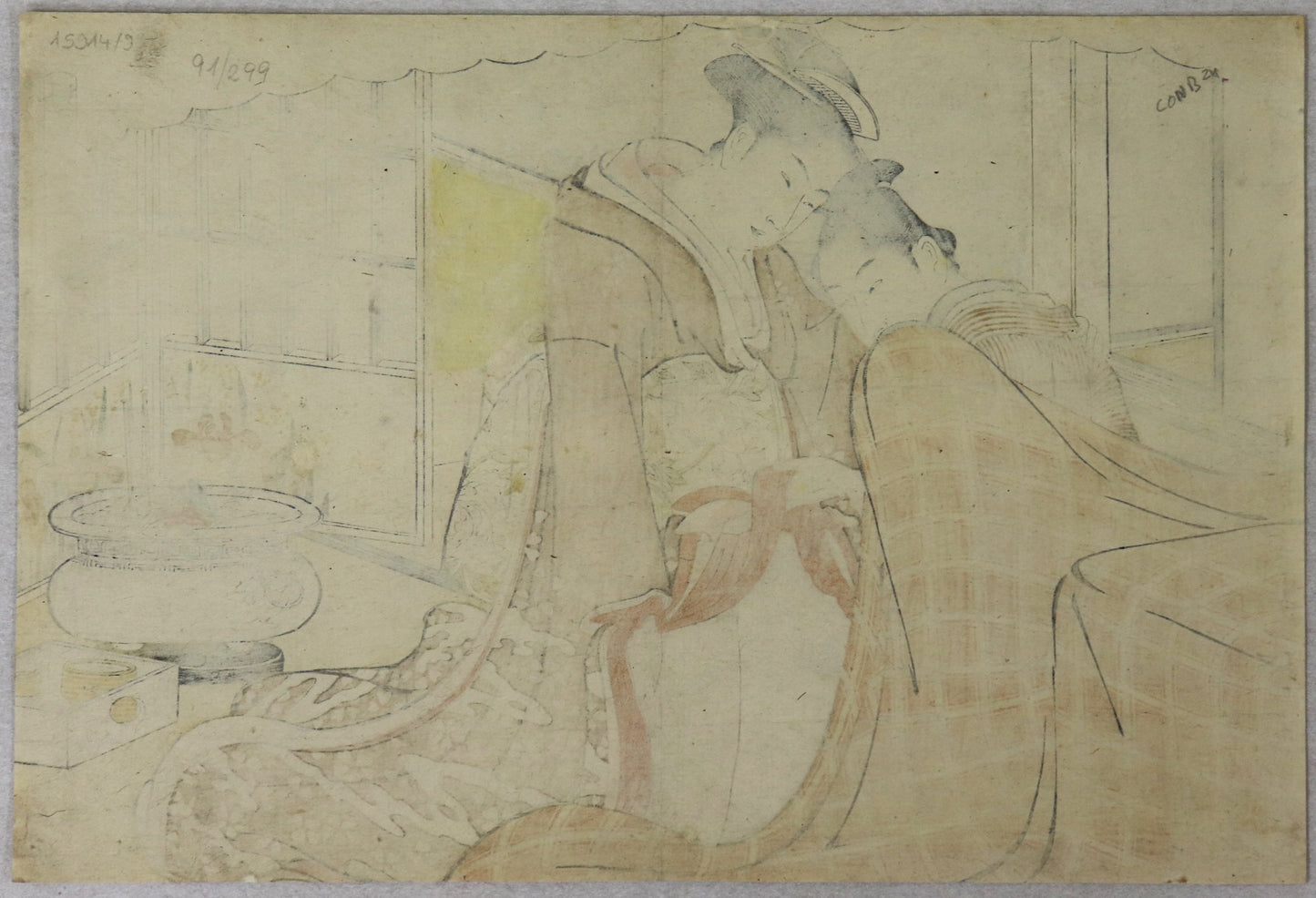 Love scene from the series " Koshoku Zue Juniko" by Shuncho / Scène d'amour de la série " Images 'amour au fil des douze mois" par Shuncho (1788)