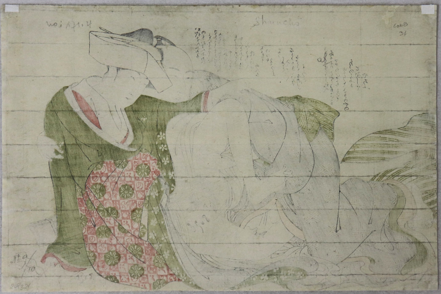 Love scene from the series " Imayô Irokumi no Ito" by Shuncho / Scène d'Amour de la série " Imayo Irokumi no Ito " par Shuncho (1789-1791)