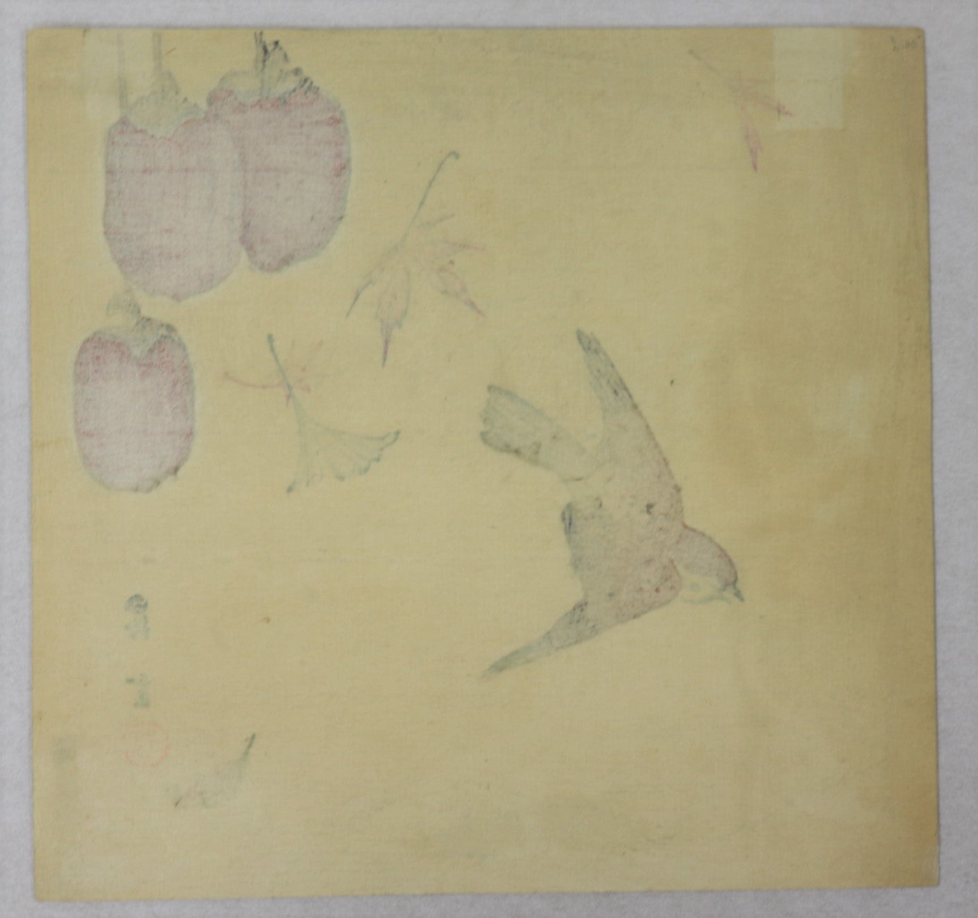 Sparrow and Kaki ( Japanese Persimmon) by Shoun / Moineau et Kaki par Yamamoto Shoun (1910's)