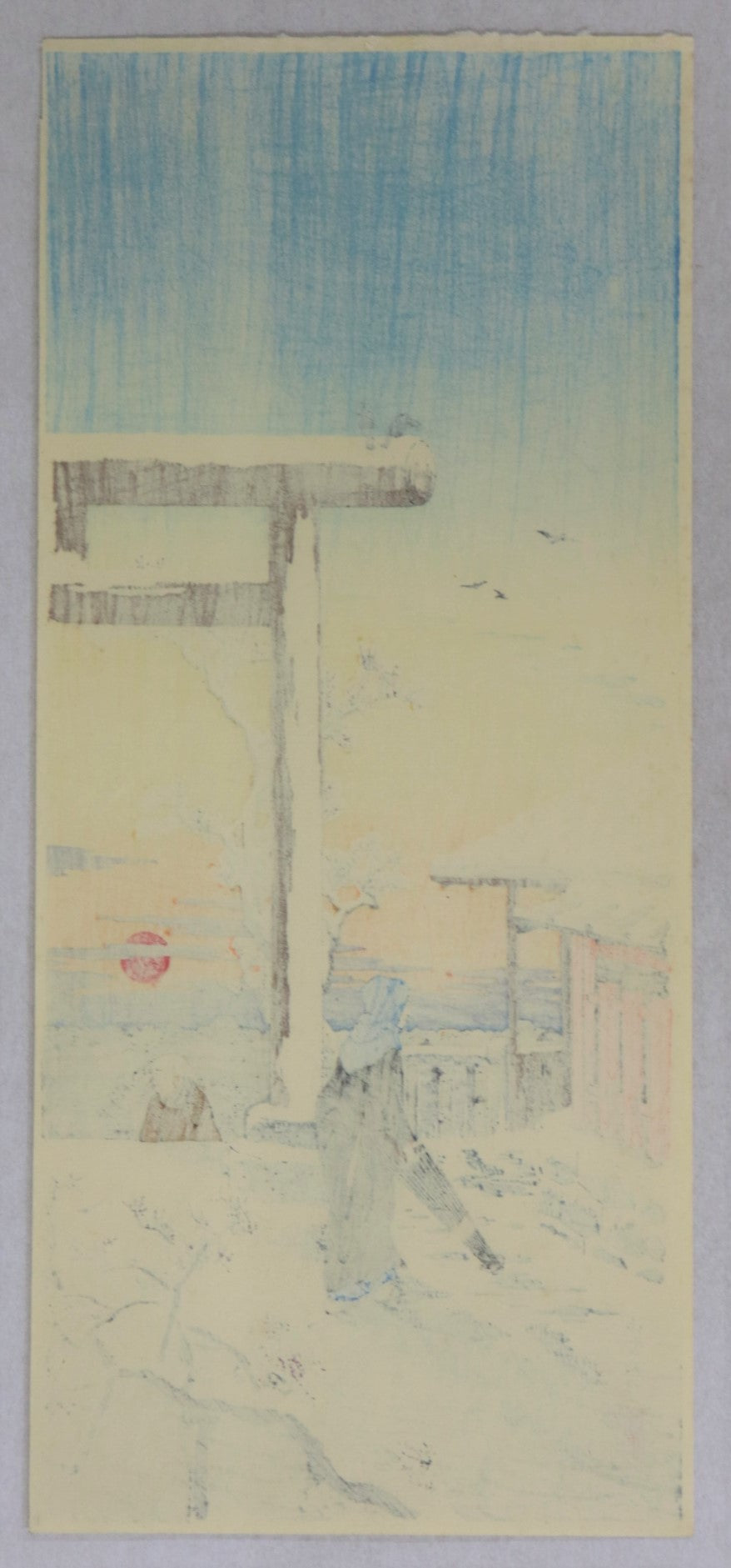 Sunset at Yushima Tenjin shrine in snow by Takahashi Hiroaki / Le coucher du soleil au sanctuaire Tenjin à Yushima sous la neige par Takahashi Hiroaki (1920's)