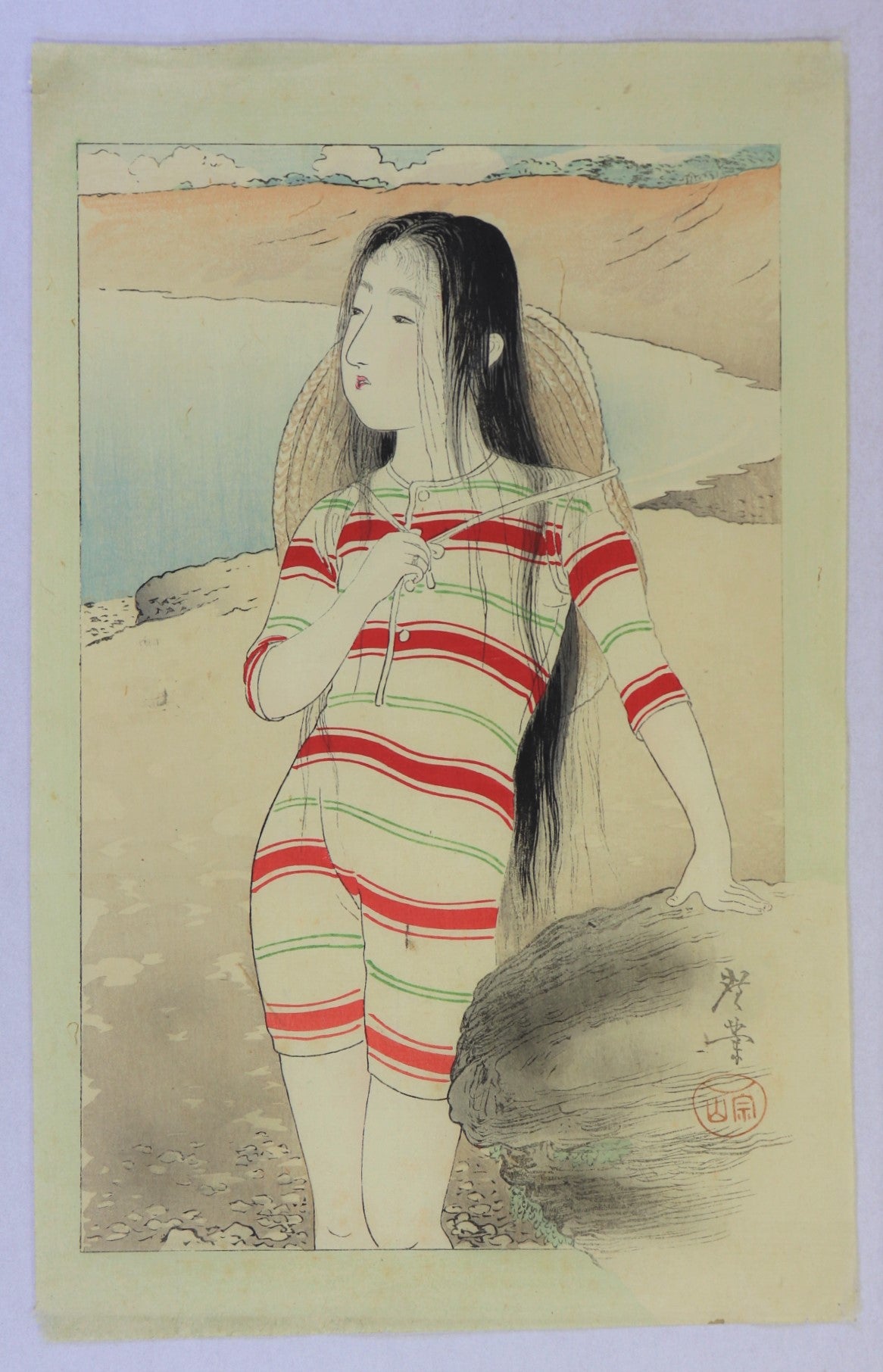 Sea-bathing beauty by Kogyo / Beauté prenant un bain de mer par Terasaki Kogyo (1903)