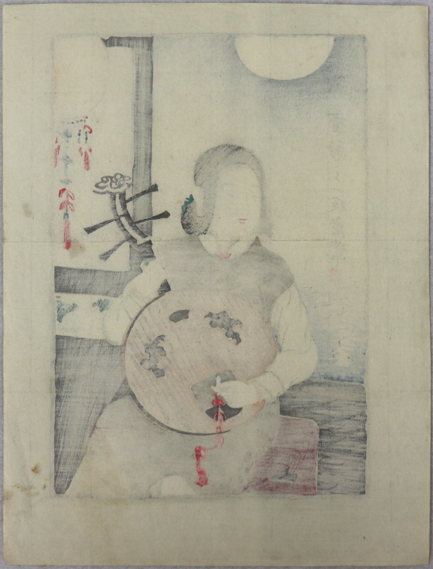 Chinese girl playing Biwa under the moon by Kogyo (1911)