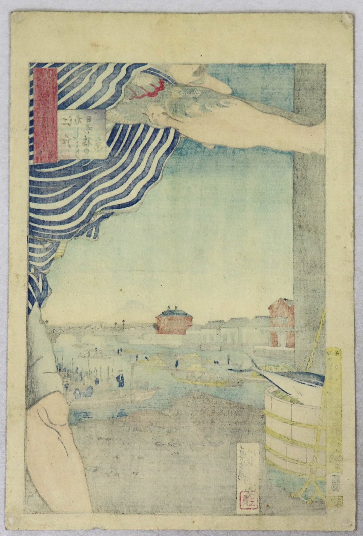 View from Edobashi's bridge to Nihonbashi's bridge from the series "One hundred Views of Musashi" by Kiyochika / La Vue du pont d'Edobashi au pont de Nihonbashi de la série " Cent Vues de Musashi " par Kiyochika ( 1884)