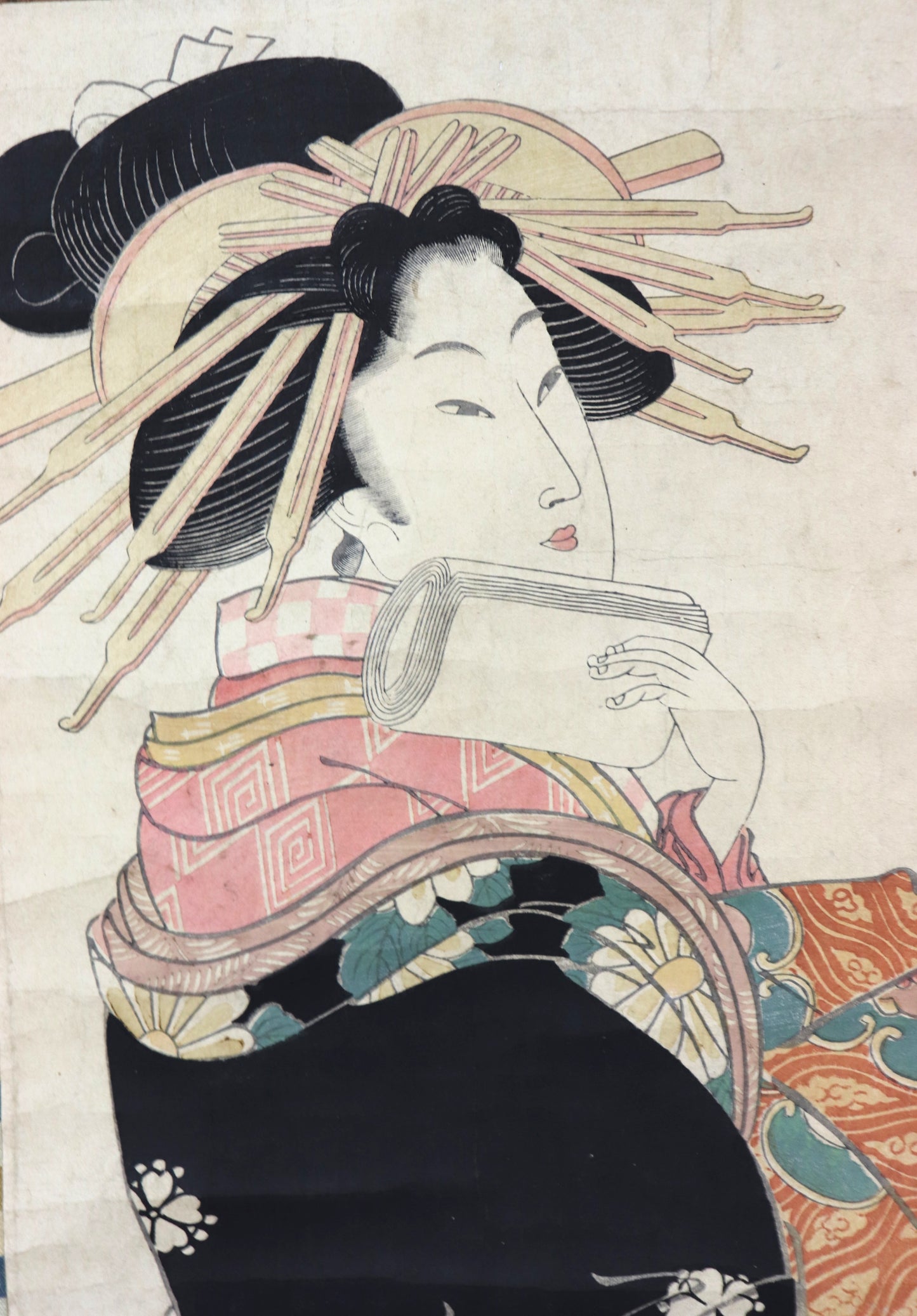 Standing Courtesan with letter by Katsukawa Shunsen / Courtisane debout avec une lettre par Katsukawa Shunsen (1810's)