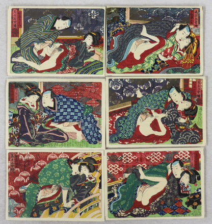 Twelve erotic scenes by Utagawa school's artist ( Complete set) / 12 scènes érotiques par un artiste de l'école Utagawa ( set complet)