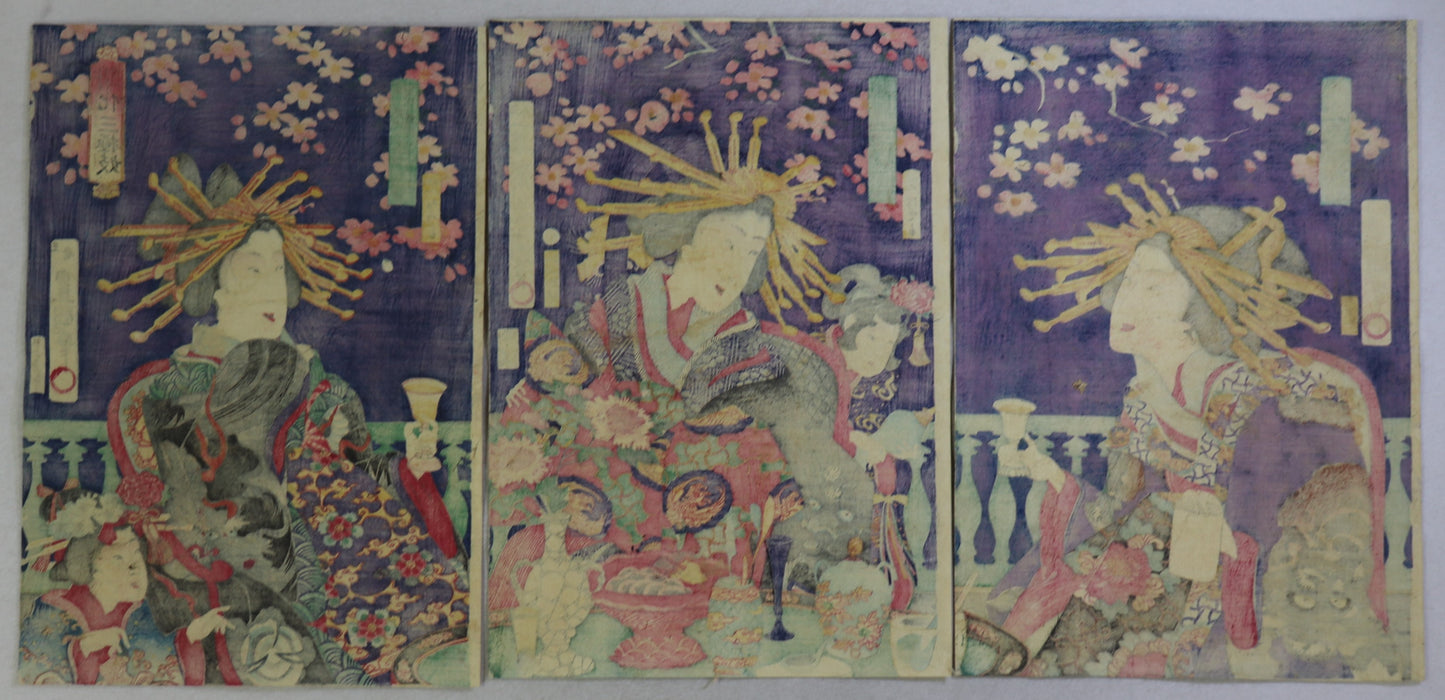 Enlightenment of the three Top Courtesans by Toyokuni IV / Eveil des trois top courtisanes par Toyokuni IV ( 1870)