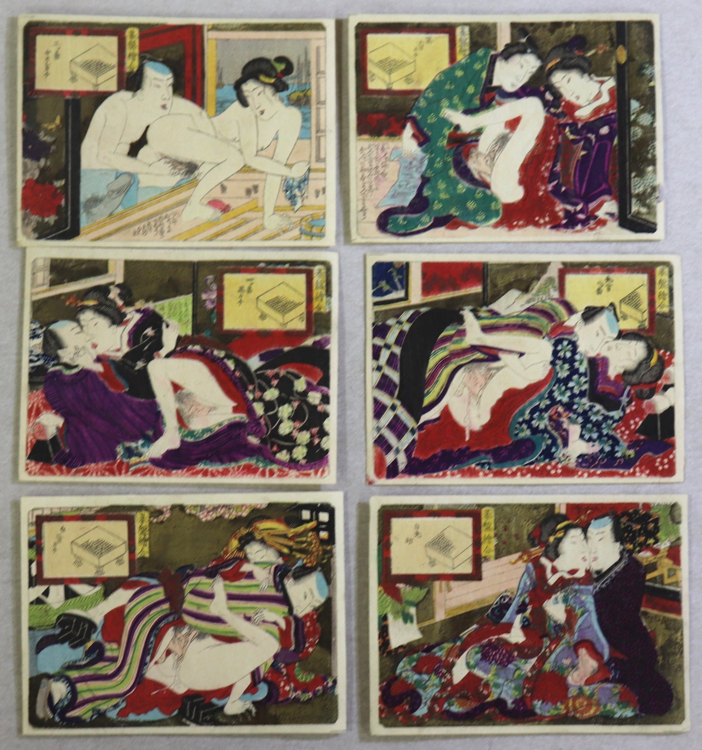 Twelve erotic scenes with Go' board design by Utagawa school's artist ( Complete set) / 12 scènes érotiques avec plateau de Go par un artiste de l'école Utagawa ( set complet)