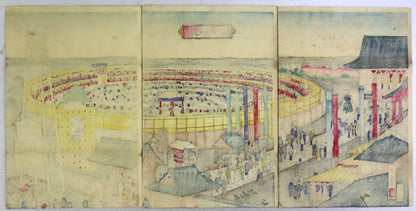 Great Sumo Stadium at Ryogoku by Inoue Tankei / Le grand stade de Sumo à Ryogoku par Inoue Tankei ( 1889)