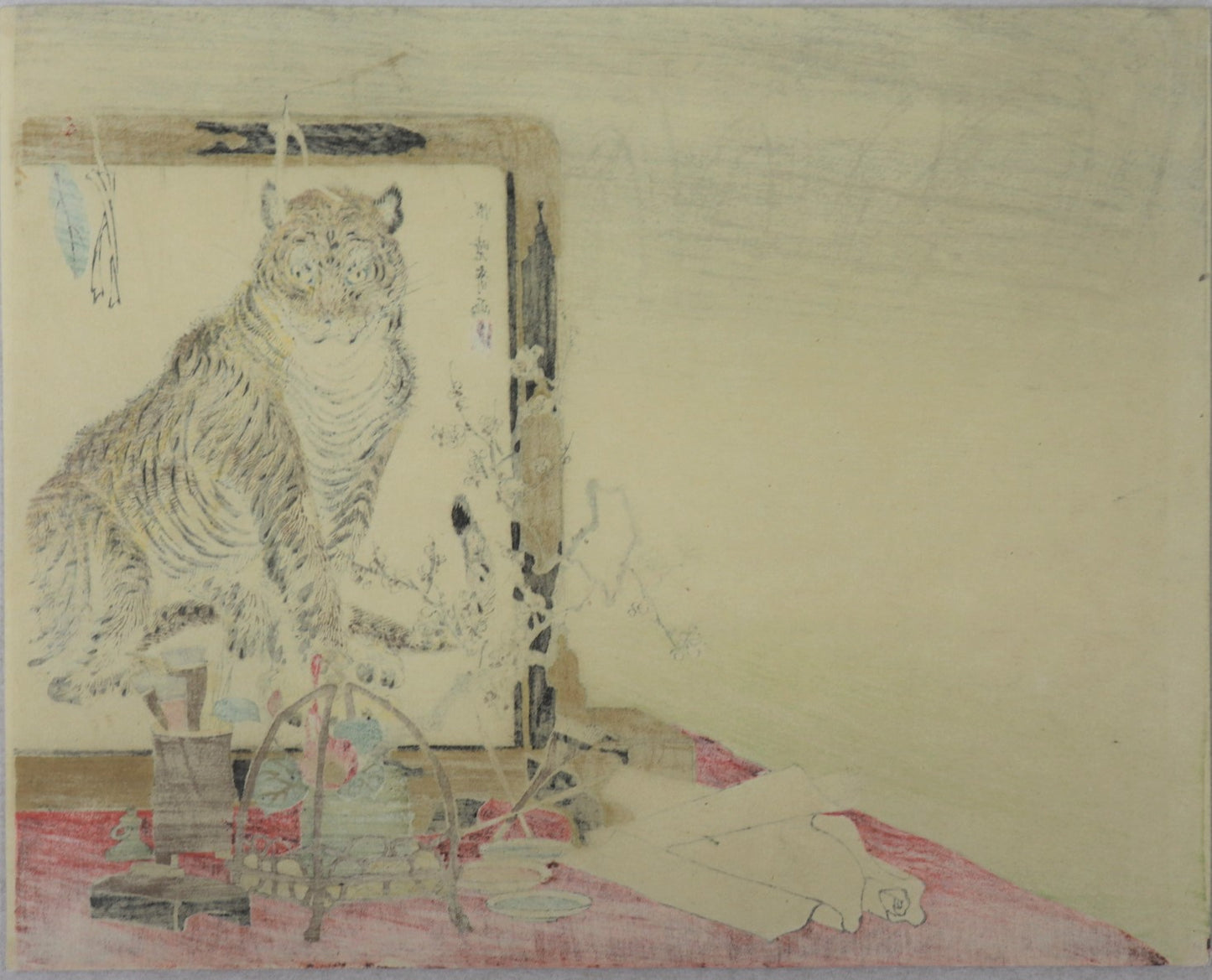 Tiger on Folding Screen by Kyosai / Tigre sur le paravent par Kawanabe Kyosai