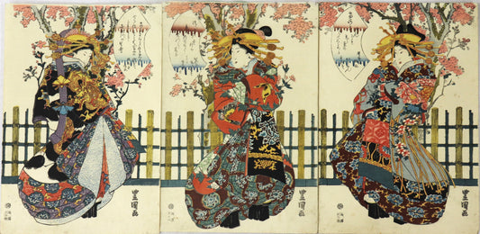 Three standing courtesans by Toyokuni II / Trois courtisanes debout par Toyokuni II (1830's)
