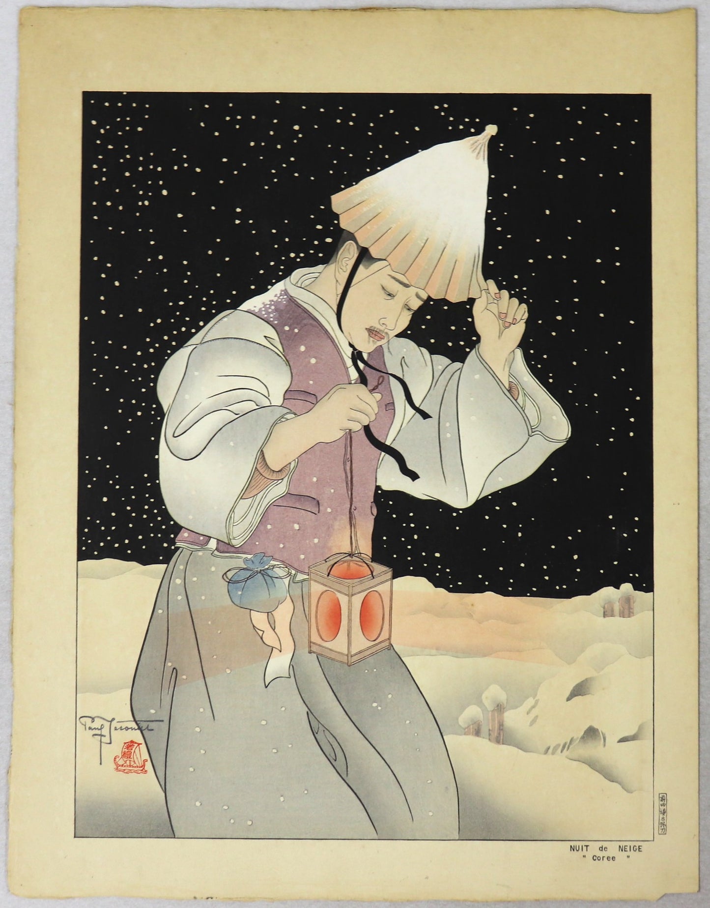 Nuit de Neige, Corée by Paul Jacoulet / Nuit de Neige, Corée par Paul Jacoulet (1939)