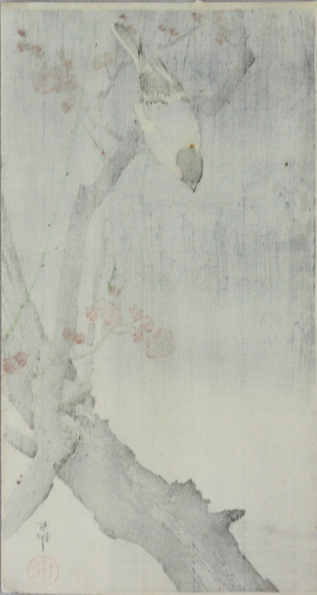 Bullfinch on a branch of a blossoming plum tree by Ohara Koson / Bouvreuil sur une branche de prunier en fleur par Koson (1930's)
