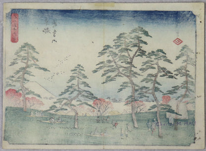 Asukayama in the Eastern Capital from the series " Thirty-Six Views of Mt.Fuji" by Hiroshige Le mont Asukayama dans la Capitale de l'Est de la série "Trente-Six Vues du Mont Fuji" par Hiroshige (1852)