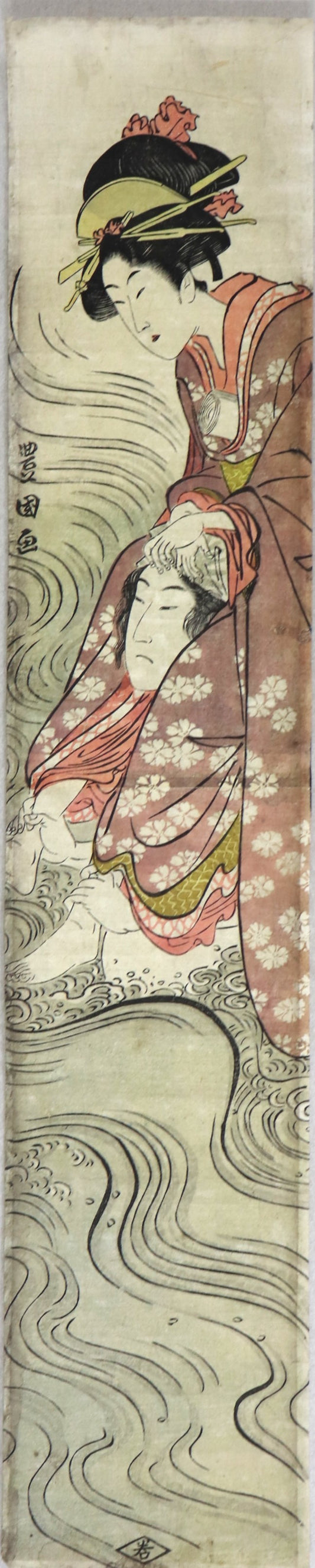 Beauty carried on the shoulders of a man by Toyokuni I / Beauté monté sur les épaules d'un homme par Toyokuni I