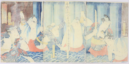 Praying for hits in the waterfall of answered prayers by Toyokuni III / Prier pour des succès dans la cascade des prières exaucées par Toyokuni III (1863)