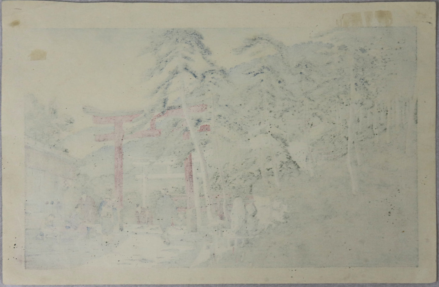 View of Fushimi Inari from the series " Famous Places of Kyoto" by Nomura Yoshimitsu / Vue du sanctuaire Fushimi Inari de la série " Célèbres lieux de Kyoto" par Yoshimitsu (1930's)
