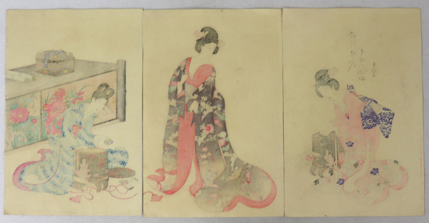 Playing shell's game from the series " Ladies of the Tokugawa Period " by Chikanobu / Jouer au jeu des coquillages de la série " Nobles Dames de la période Tokugawa " par Chikanobu (1897) T