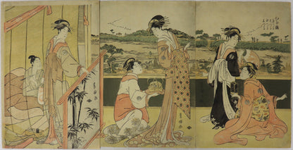 Five courtesans of the Chôjiya brothel in Edo by Toyokuni / Cinq courtisanes de la maison verte Chôjiya à Edo