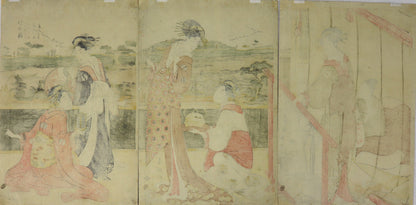 Five courtesans of the Chôjiya brothel in Edo by Toyokuni / Cinq courtisanes de la maison verte Chôjiya à Edo