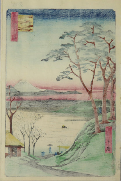 Elder's tea house at Meguro from the series " 100 famous views of Edo "by Hiroshige / La maison du thé du vieil homme à Meguro de la série des "Cent Célèbres Vues d'Edo " par Hiroshige (1857)