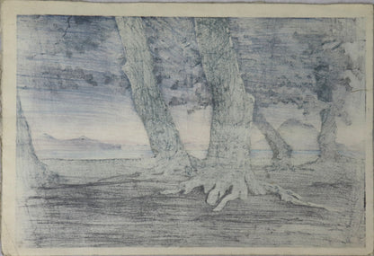 The Beach at Kaiganji in Sanuki Province from the series " Collected Views of Japan II , Kansai Edition" by Kawase Hasui . La plage Kanganji dans la province de sanuki de la série " Vues collectés du Japon II, édition du Kansai" par Hasui (1934)