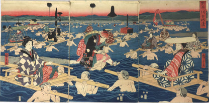 Beauties crossing the Ôi river by Hiroshige / Beautés traversant la rivière Ôi par Hiroshige (1853)