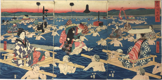Beauties crossing the Ôi river by Hiroshige / Beautés traversant la rivière Ôi par Hiroshige (1853)