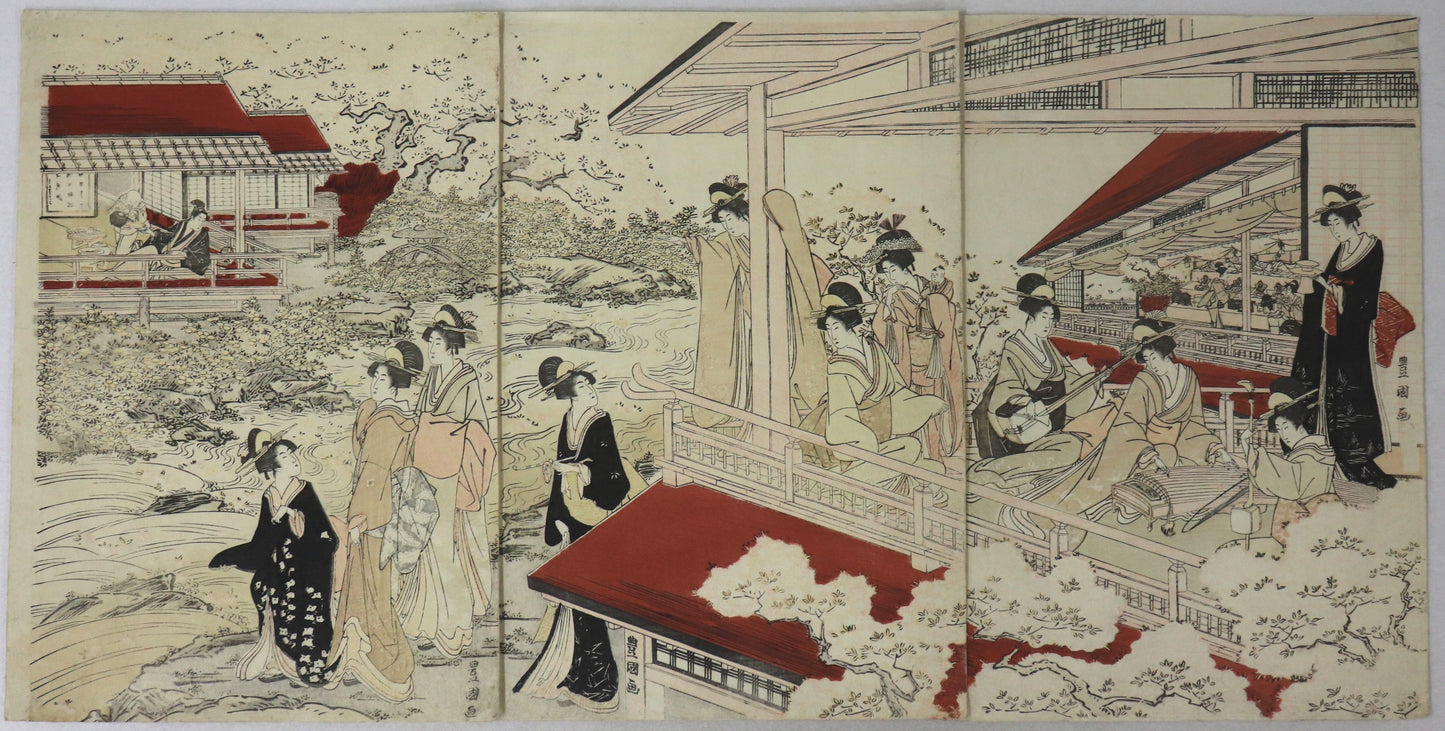 Beauties enjoying cherry blossom by Toyokuni I / Beautés profiant des cerisiers en fleurs par Toyokuni I