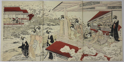 Beauties enjoying cherry blossom by Toyokuni I / Beautés profiant des cerisiers en fleurs par Toyokuni I