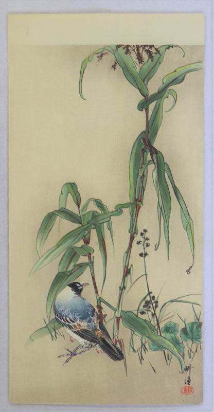 Blue bird and Canes by Tsukioka Kogyo / Oiseau bleu et Joncs par Tsukioka Kogyo (1900's)