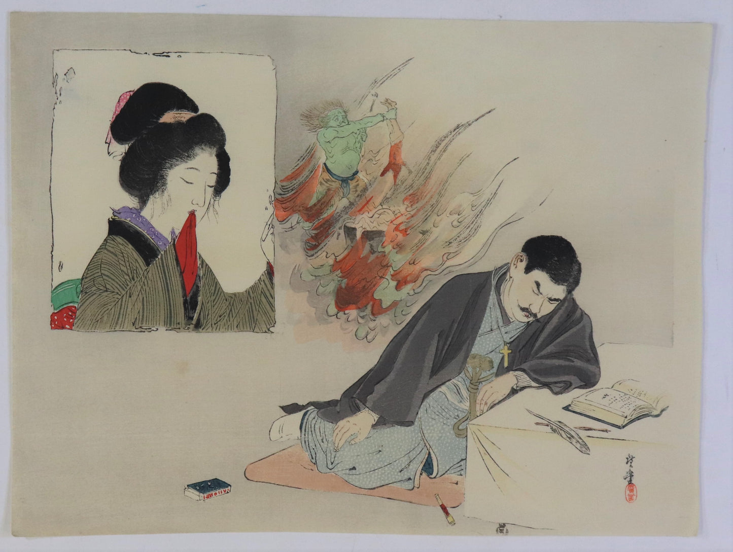 Man reading a book by Kogyo / Homme lisant un livre par Terasaki Kogyo (1900's)